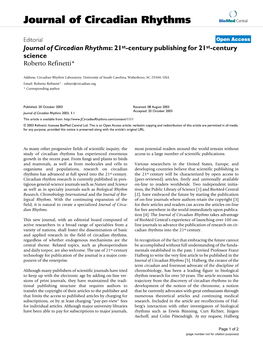 Journal of Circadian Rhythms Biomed Central