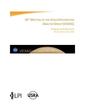 18Th Meeting of the Venus Exploration Analysis Group (Vexag)