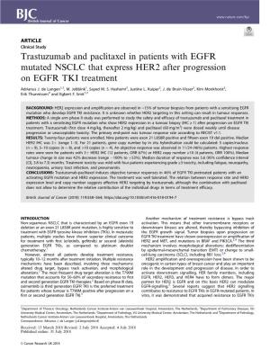 Trastuzumab and Paclitaxel in Patients with EGFR Mutated NSCLC That Express HER2 After Progression on EGFR TKI Treatment