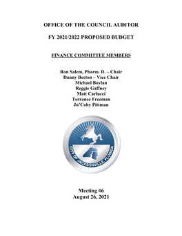 Office of the Council Auditor Fy 2021/2022 Proposed Budget