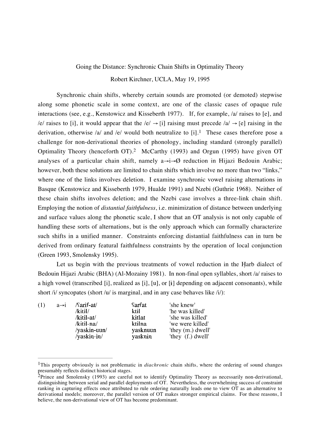 Chain Shifts in Optimality Theory