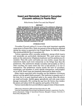 Insect and Nematode Control in Cucumber (Cucumis Sativus) in Puerto Rico1