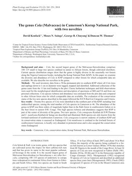 The Genus Cola (Malvaceae) in Cameroon's Korup National Park