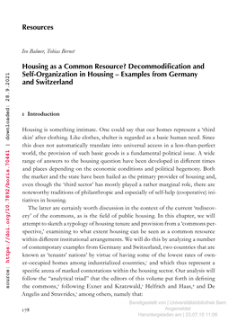 Decommodification and Self-Organization in Housing