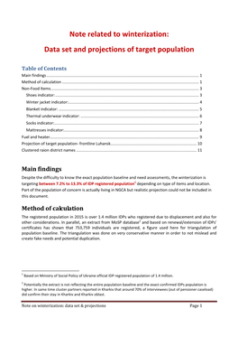 Data Set and Projections of Target Population