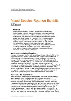 Mixed Species Rotation Exhibits", 2004 ARAZPA Conference Proceedings, Australia, on CD