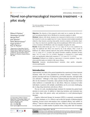 Novel Non-Pharmacological Insomnia Treatment – a Pilot Study
