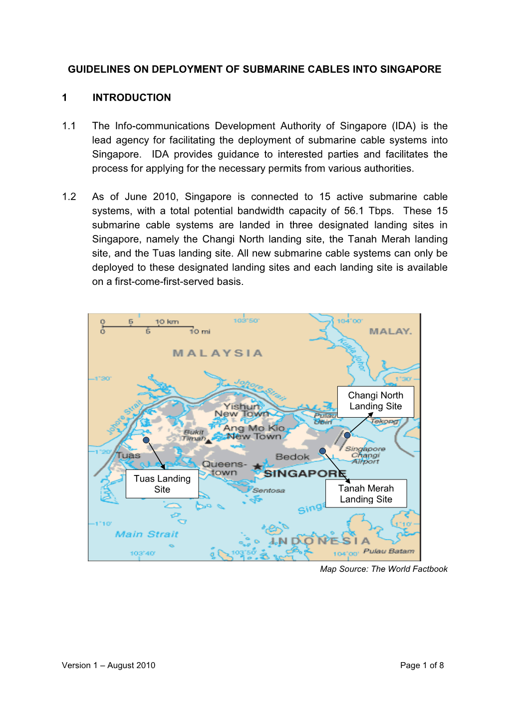 Guide for Submarine Cable Landing Into Singapore