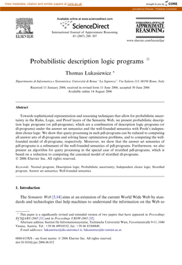 Probabilistic Description Logic Programs Q
