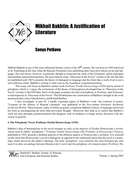 Mikhail Bakhtin: a Justification of Literature