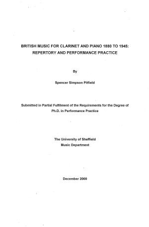 British Music for Clarinet and Piano 1880 to 1945: Repertory and Performance Practice