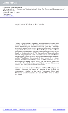 Asymmetric Warfare in South Asia: the Causes and Consequences of the Kargil Conflict Edited by Peter R