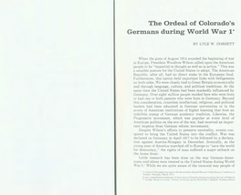 The Ordeal of Colorado's Germans During World War 1*