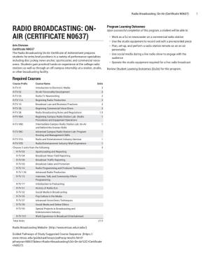 Radio Broadcasting: On-Air (Certificate N0637)