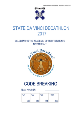 State Da Vinci Decathlon 2017 Code Breaking