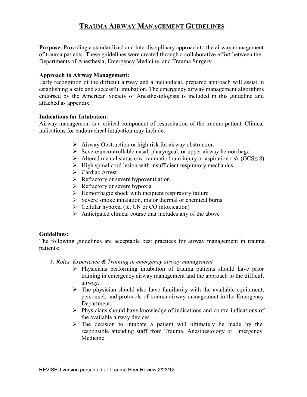 Trauma Airway Management Guidelines