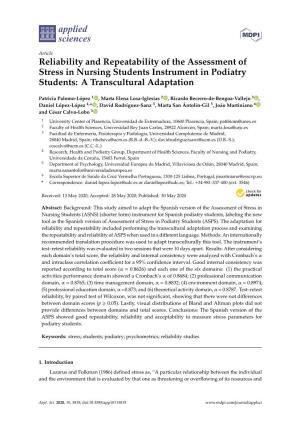 Reliability and Repeatability of the Assessment of Stress in Nursing Students Instrument in Podiatry Students: a Transcultural Adaptation