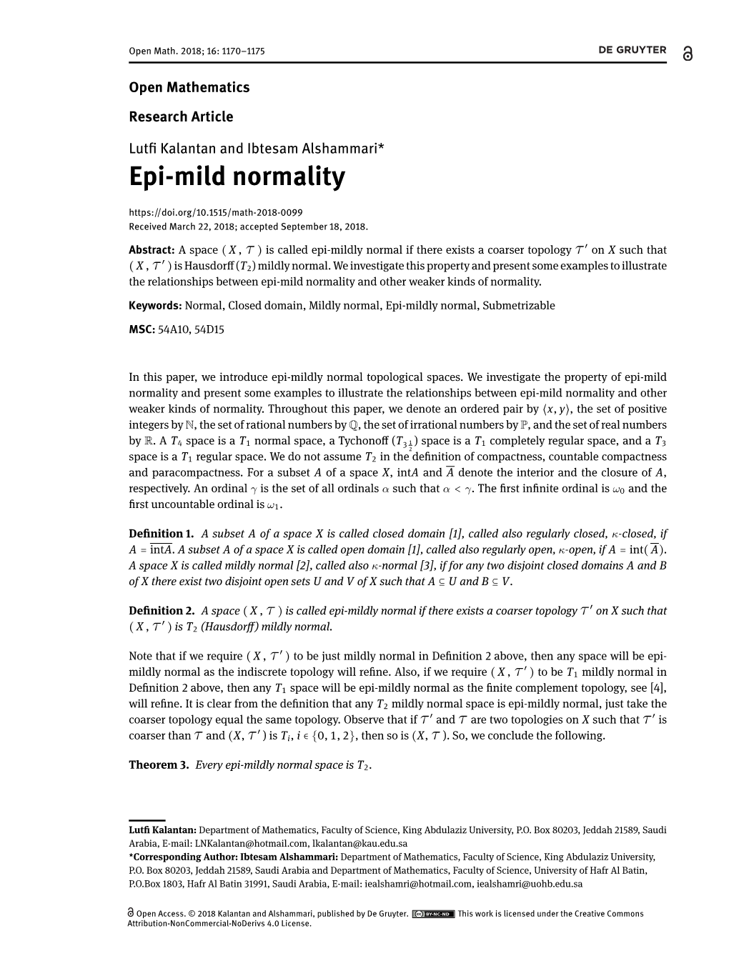 Epi-Mild Normality Received March 22, 2018; Accepted September 18, 2018