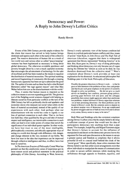 Democracy and Power: a Reply to John Dewey's Leftist Critics