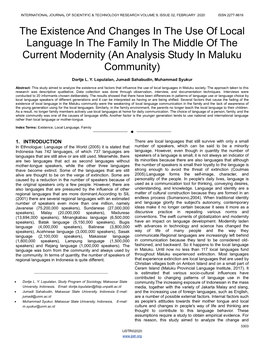 The Existence and Changes in the Use of Local Language in the Family in the Middle of the Current Modernity (An Analysis Study in Maluku Community)