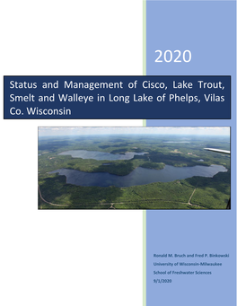 Status and Management of Cisco, Lake Trout, Smelt and Walleye in Long Lake of Phelps, Vilas Co. Wisconsin