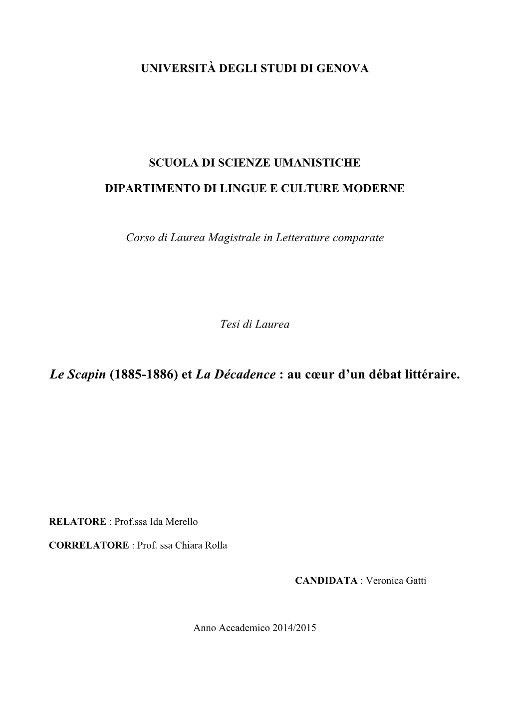 Le Scapin (1885-1886) Et La Décadence. Au Coeur D'un Débat