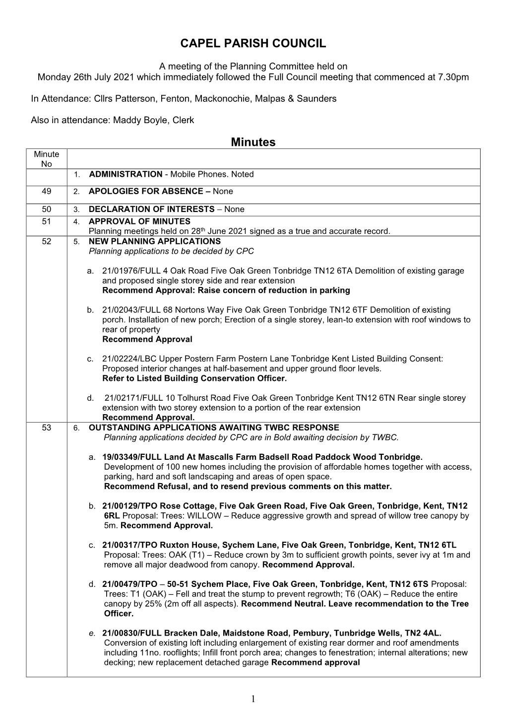 CAPEL PARISH COUNCIL Minutes