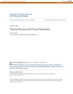 Thomas Becket and Clerical Immunity Erika Zabinski University of St