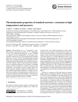 Thermodynamic Properties of Standard Seawater: Extensions to High Temperatures and Pressures