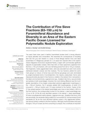 To Foraminiferal Abundance and Diversity in an Area of the Eastern Paciﬁc Ocean Licensed for Polymetallic Nodule Exploration