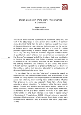 Indian Seamen in World War I Prison Camps in Germany1