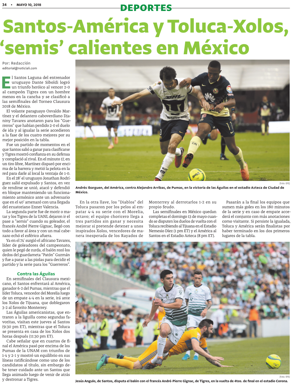 Santos-América Y Toluca-Xolos, 'Semis' Calientes En México