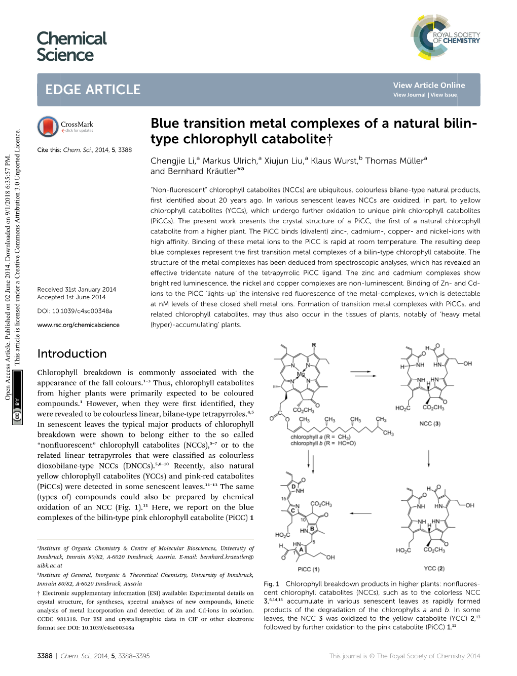 Blue Transition Metal Complexes of a Natural Bilin-Type Chlorophyll