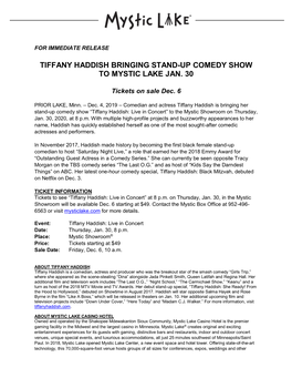 Tiffany Haddish Bringing Stand-Up Comedy Show to Mystic Lake Jan