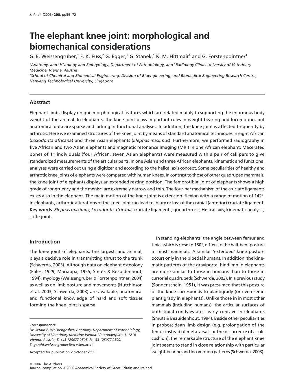 The Elephant Knee Joint: Morphological and Biomechanical