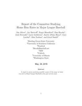 Report of the Committee Studying Home Run Rates in Major League Baseball