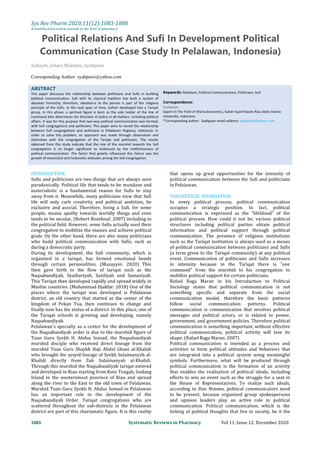 Political Relations and Sufi in Development Political