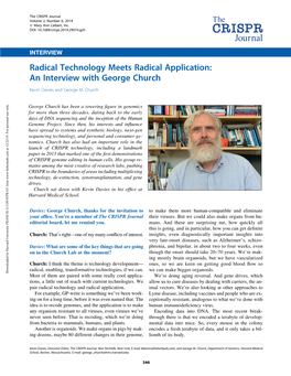 Radical Technology Meets Radical Application: an Interview with George Church