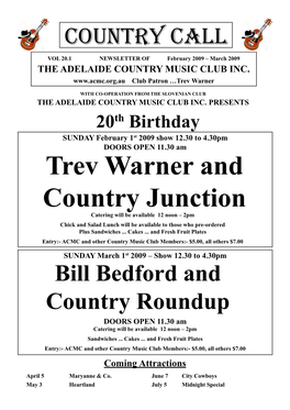 VOL 20.1 NEWSLETTER of February 2009 – March 2009 the ADELAIDE COUNTRY MUSIC CLUB INC