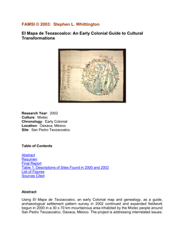 El Mapa De Teozacoalco: an Early Colonial Guide to Cultural Transformations