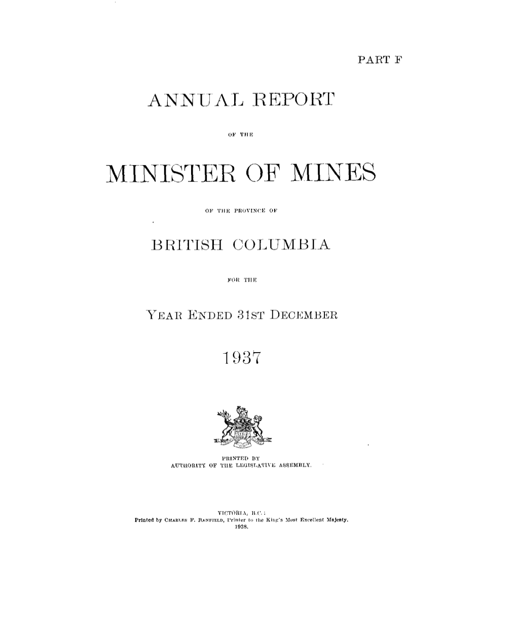 Minister of Mines British Columbia Department of Mines