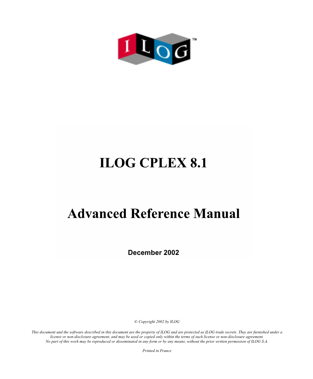 ILOG CPLEX 8.1 Advanced Reference Manual