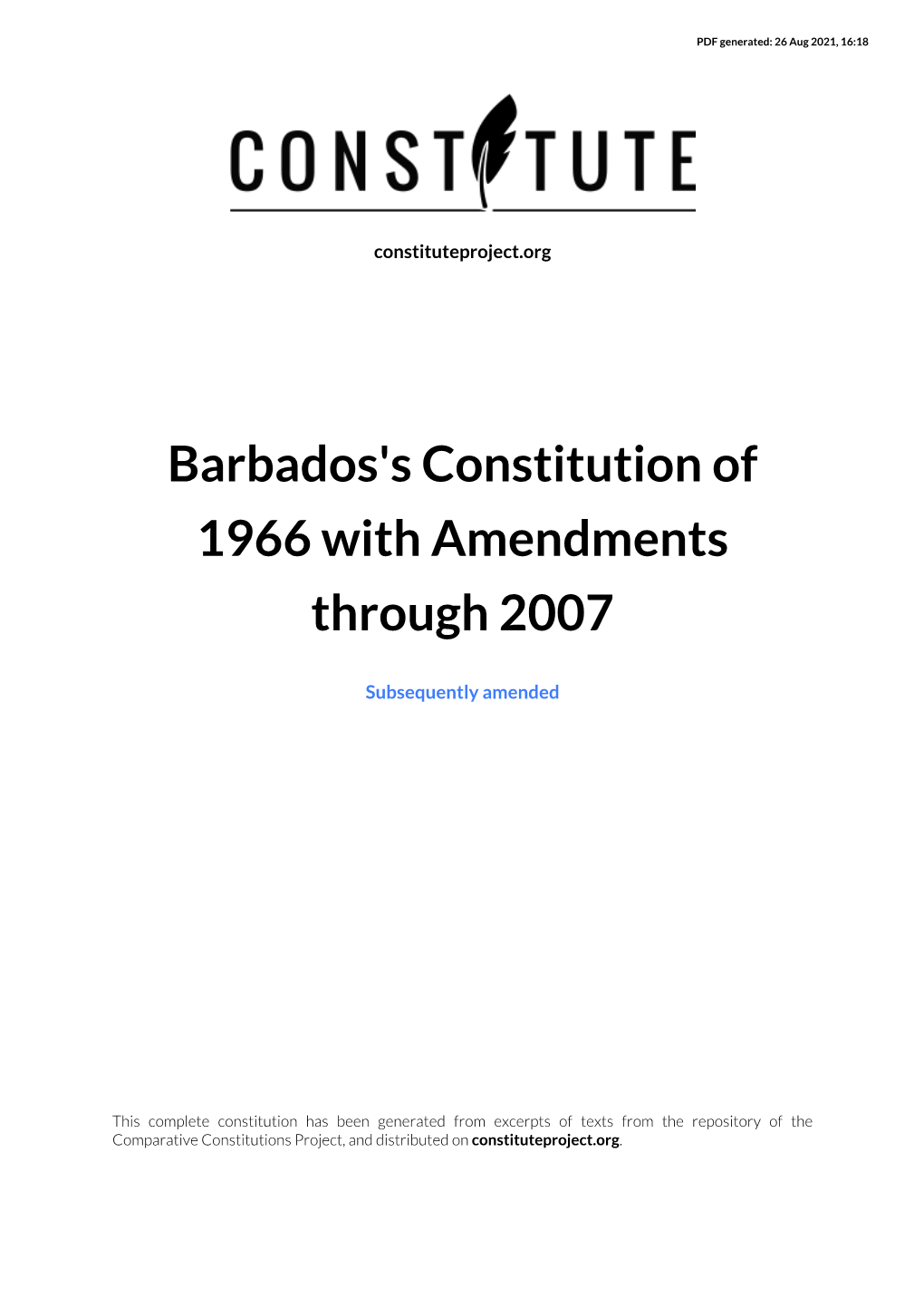 Barbados's Constitution of 1966 with Amendments Through 2007