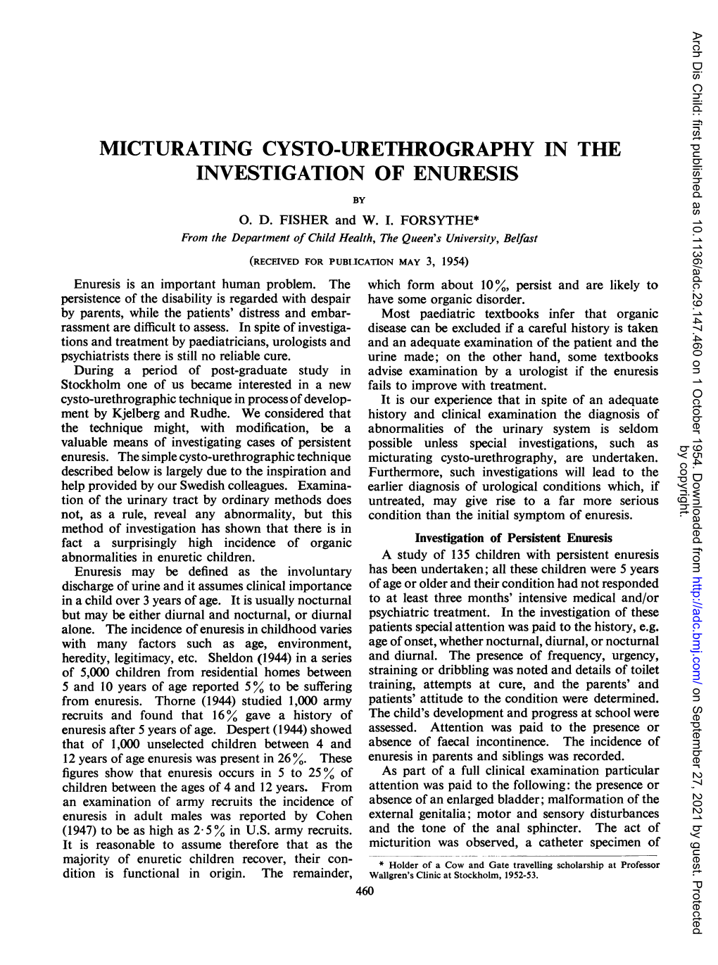 Micturating Cysto-Urethrography in the Investigation of Enuresis by 0