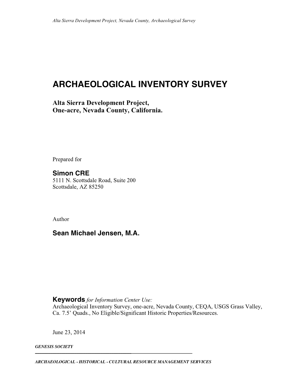 Archaeological Inventory Survey