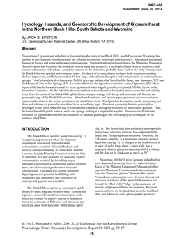 Hydrology, Hazards, and Geomorphic Development of Gypsum Karst in the Northern Black Hills, South Dakota and Wyoming