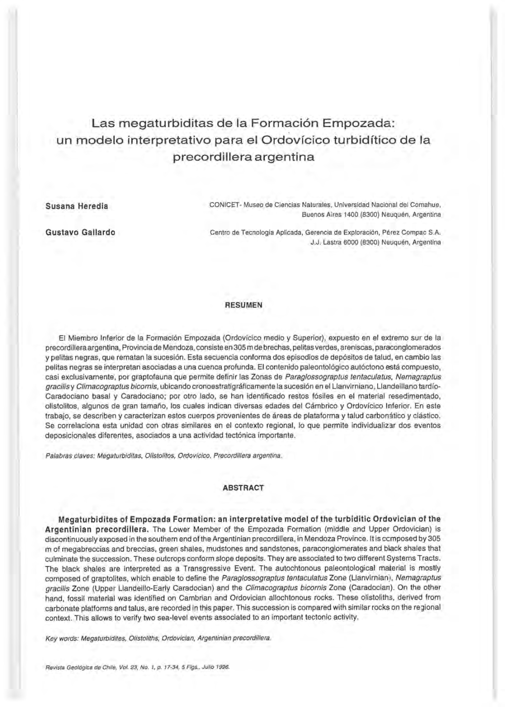 Las Megaturbiditas De La Formación Empozada: Un Modelo Interpretativo Para El Ordovícico Turbidítico De La Precordillera Argentina