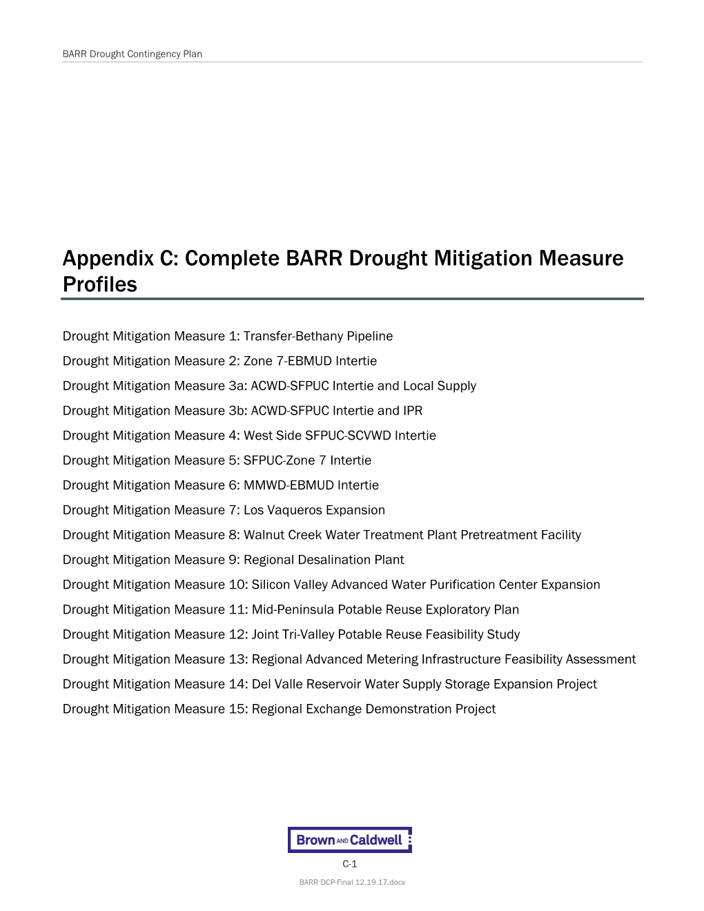 Appendix C: Complete BARR Drought Mitigation Measure Profiles