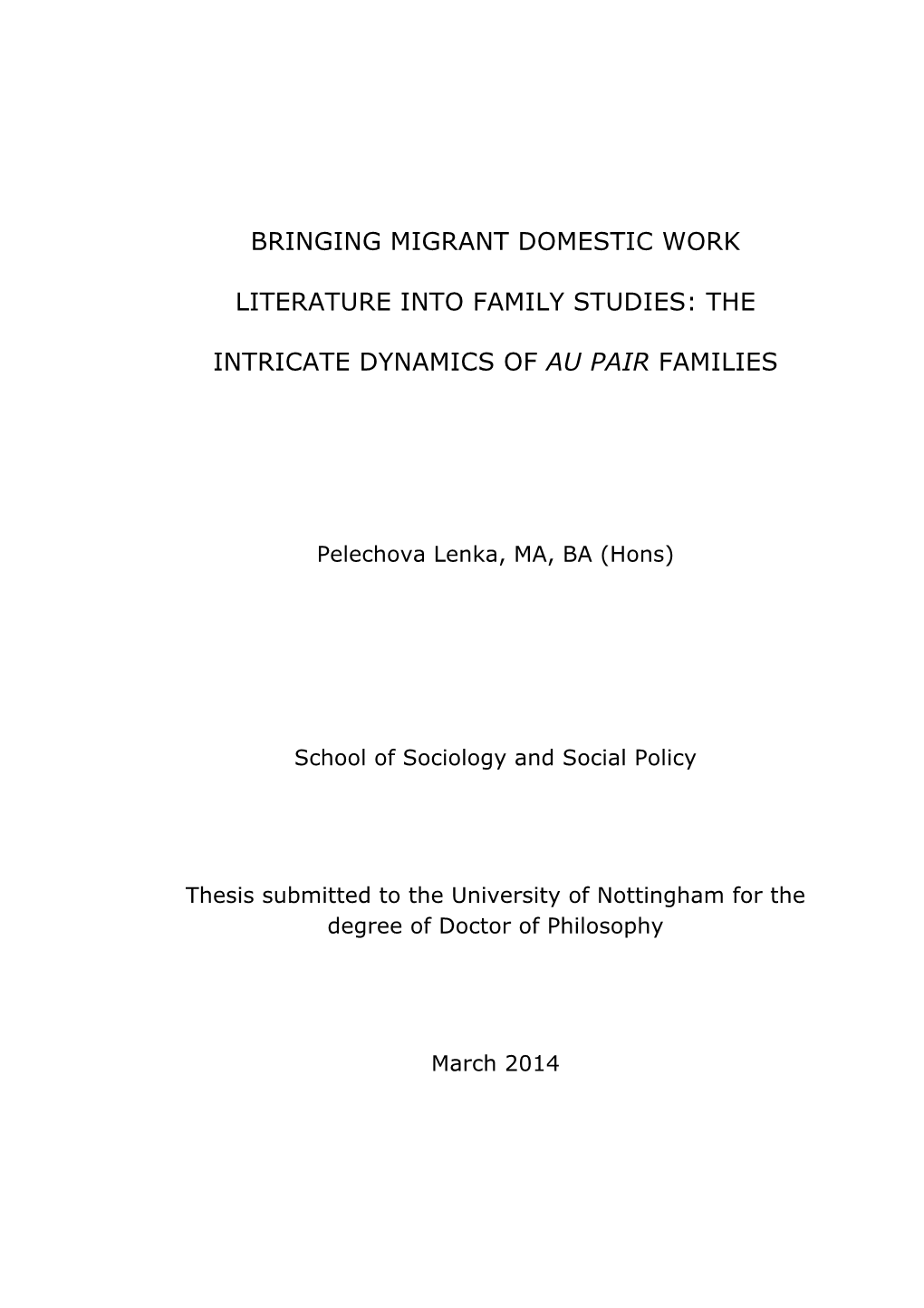 Bringing Migrant Domestic Work Literature Into Family Studies