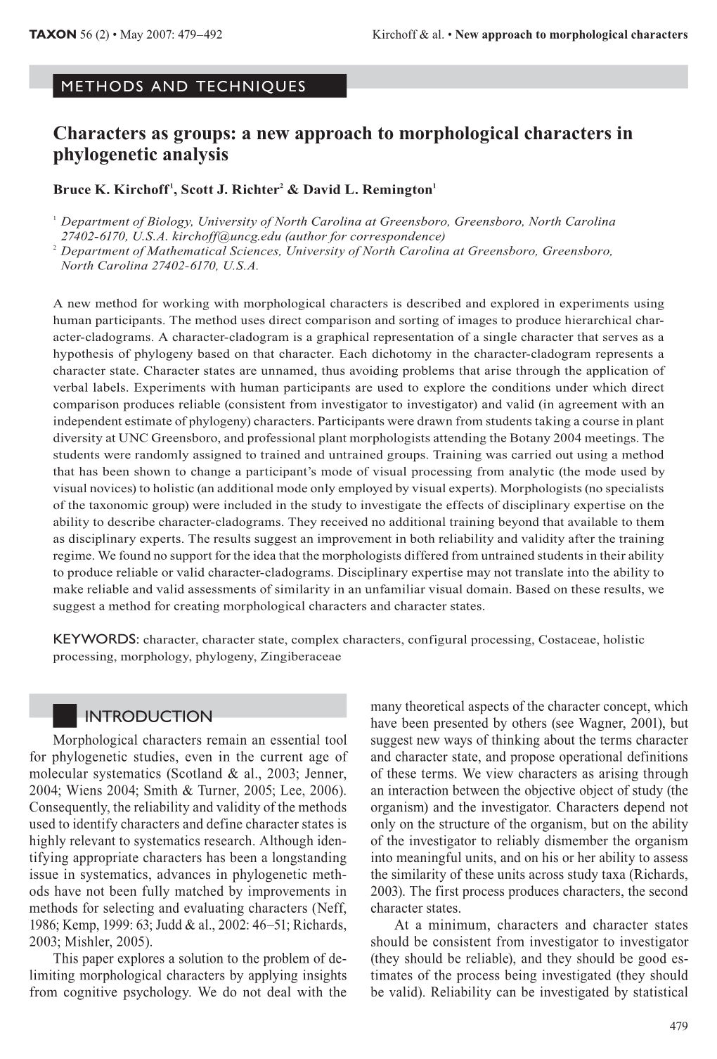 A New Approach to Morphological Characters in Phylogenetic Analysis